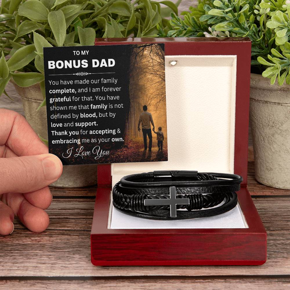 Stepfather Mens Cross Bracelet-[Heartfelt Family Gift]