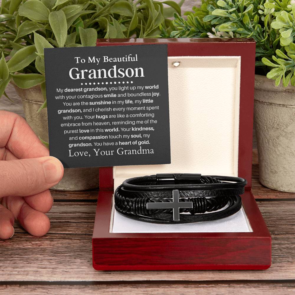 Grandson from Grandma Mens Cross Bracelet-[Heartfelt Family Gift]