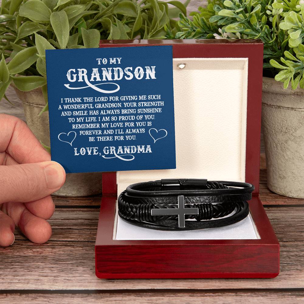 Grandson I Thank the Lord  Mens Cross Bracelet-[Heartfelt Family Gift]