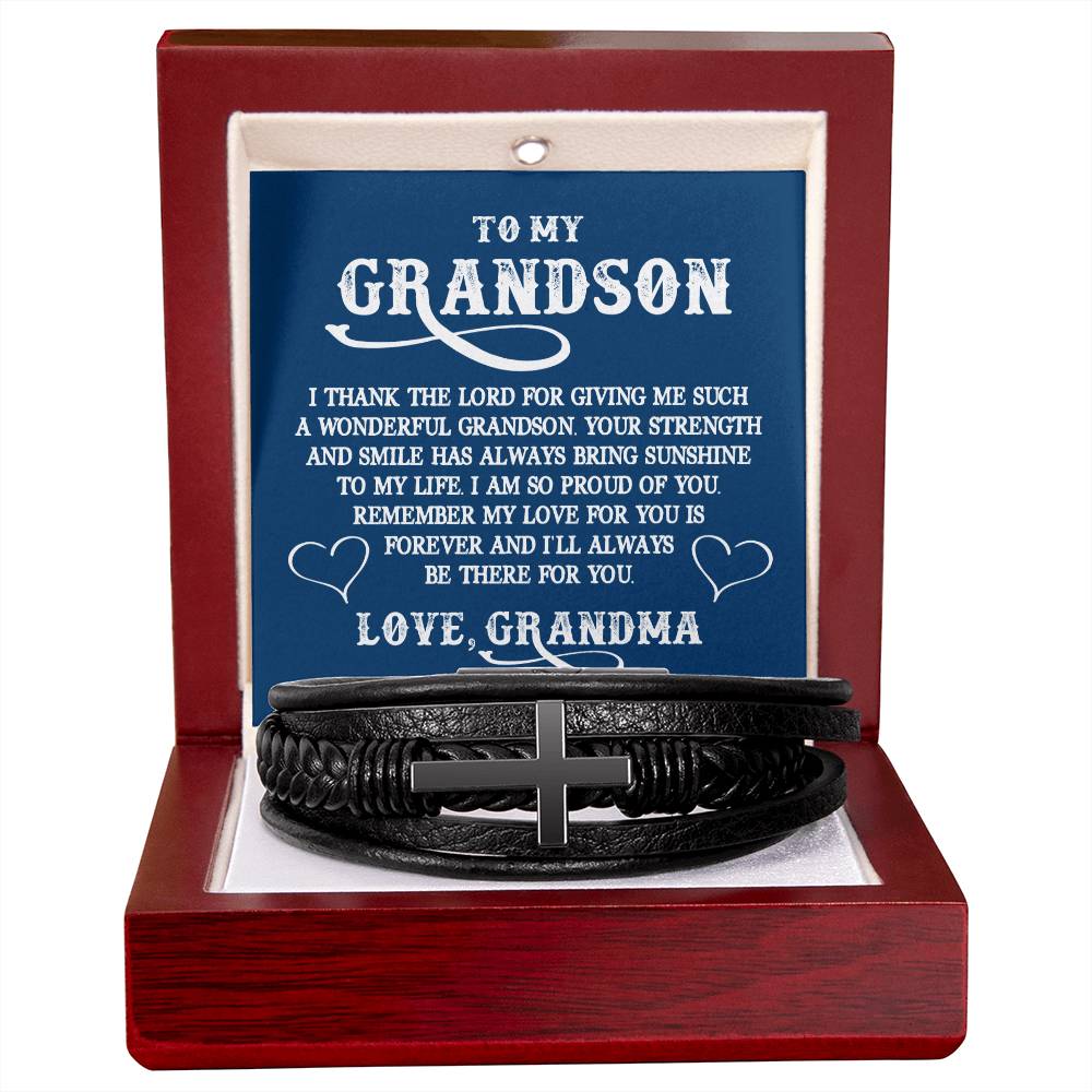 Grandson I Thank the Lord  Mens Cross Bracelet-[Heartfelt Family Gift]
