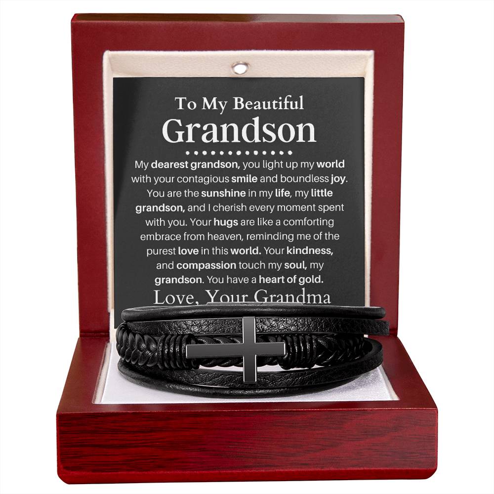 Grandson from Grandma Mens Cross Bracelet-[Heartfelt Family Gift]