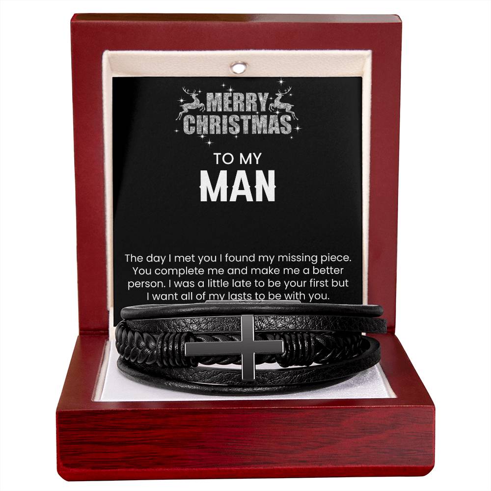 Merry Christmas To My Man  Mens Cross Bracelet-[Heartfelt Family Gift]