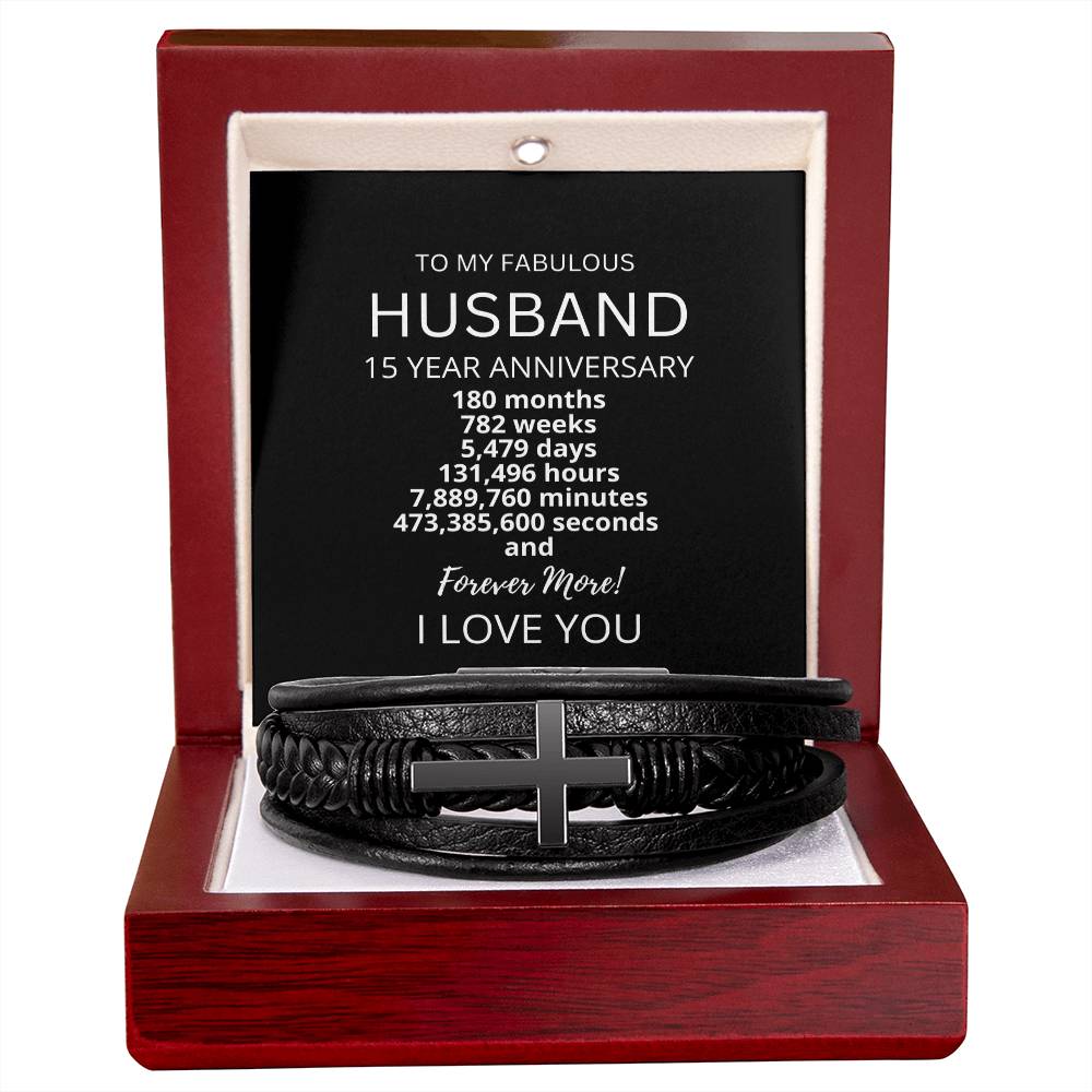 Husband 15 Year Anniversary Mens Cross Bracelet-[Heartfelt Family Gift]