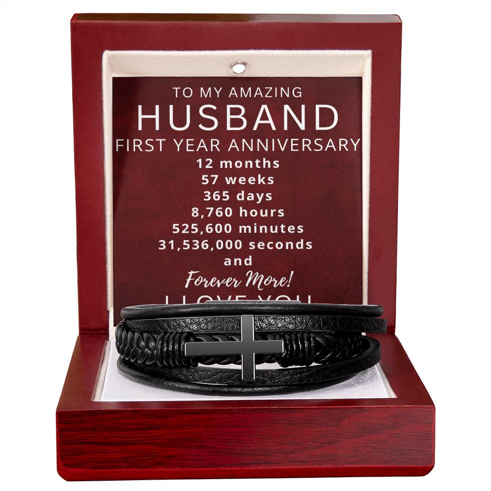 Husband One Year Anniversary Mens Cross Bracelet-[Heartfelt Family Gift]