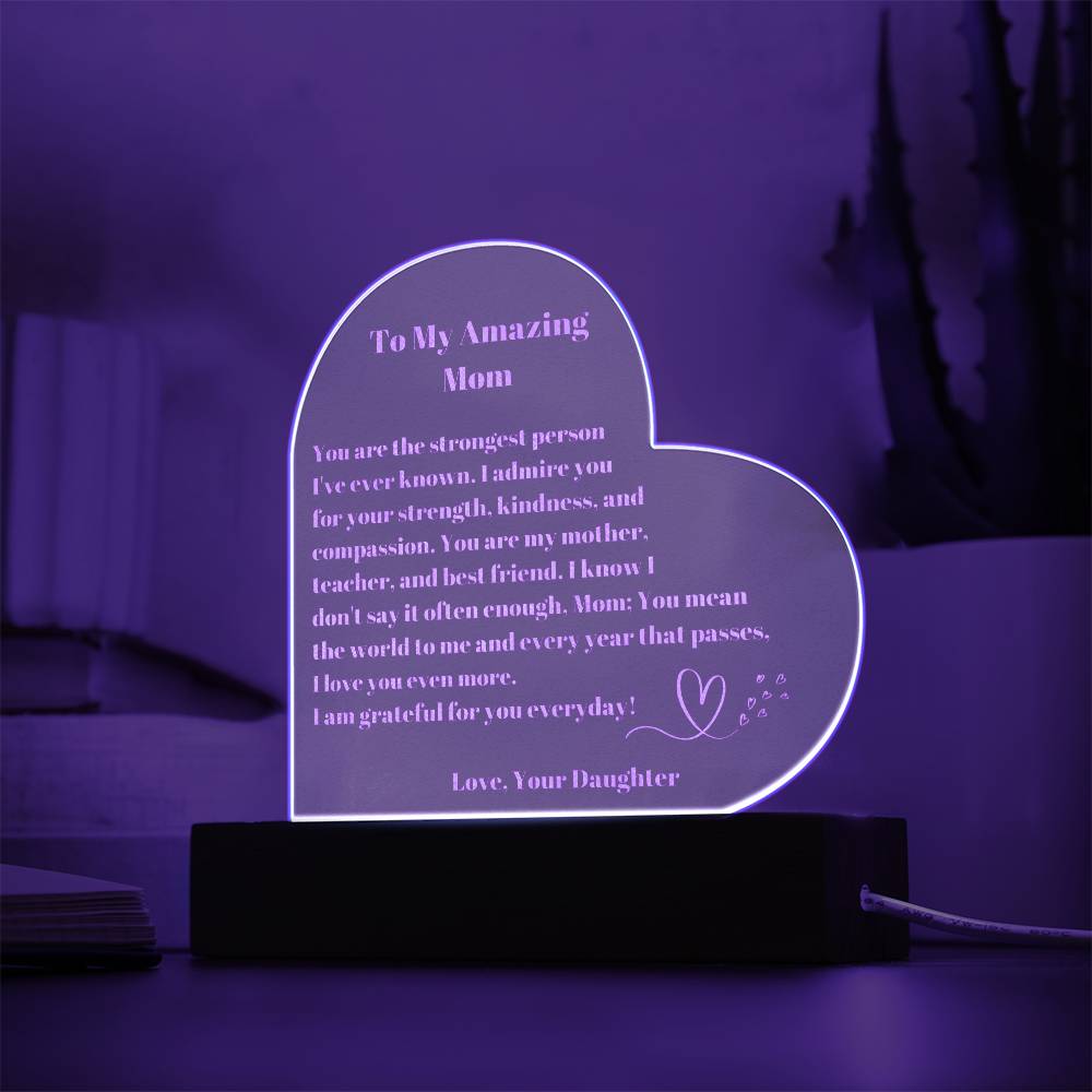 Mom Gift, Mother Daughter Gifts, Mom Heart Acrylic Plaque Gift, Present to My Mom on Mother's Day, Mothers Plaque Engraved-[Heartfelt Family Gift]