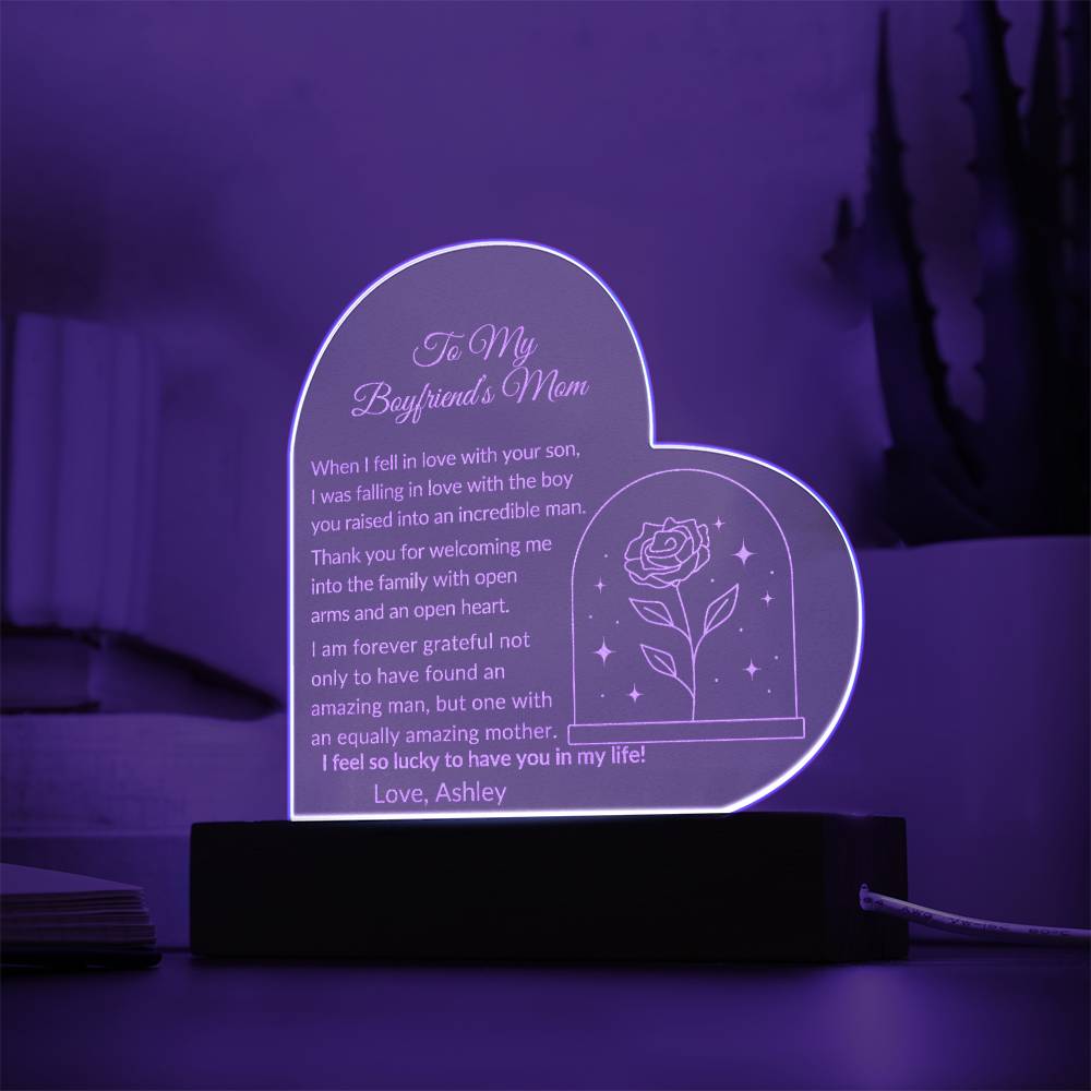 Boyfriends Mom Engraved Acrylic Heart Plaque Gift-[Heartfelt Family Gift]