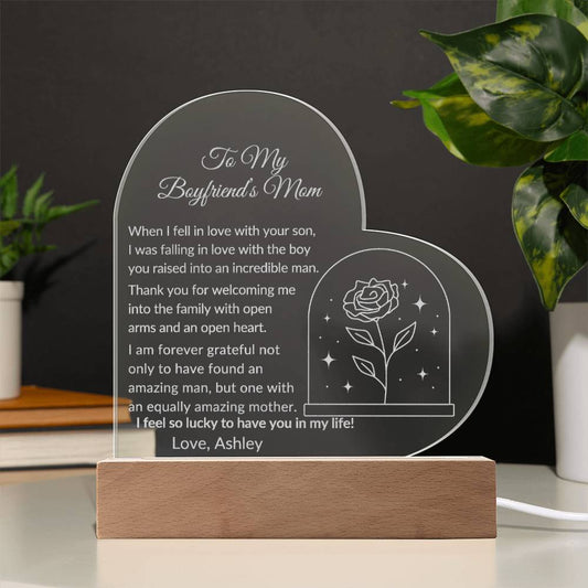 Boyfriends Mom Engraved Acrylic Heart Plaque Gift-[Heartfelt Family Gift]