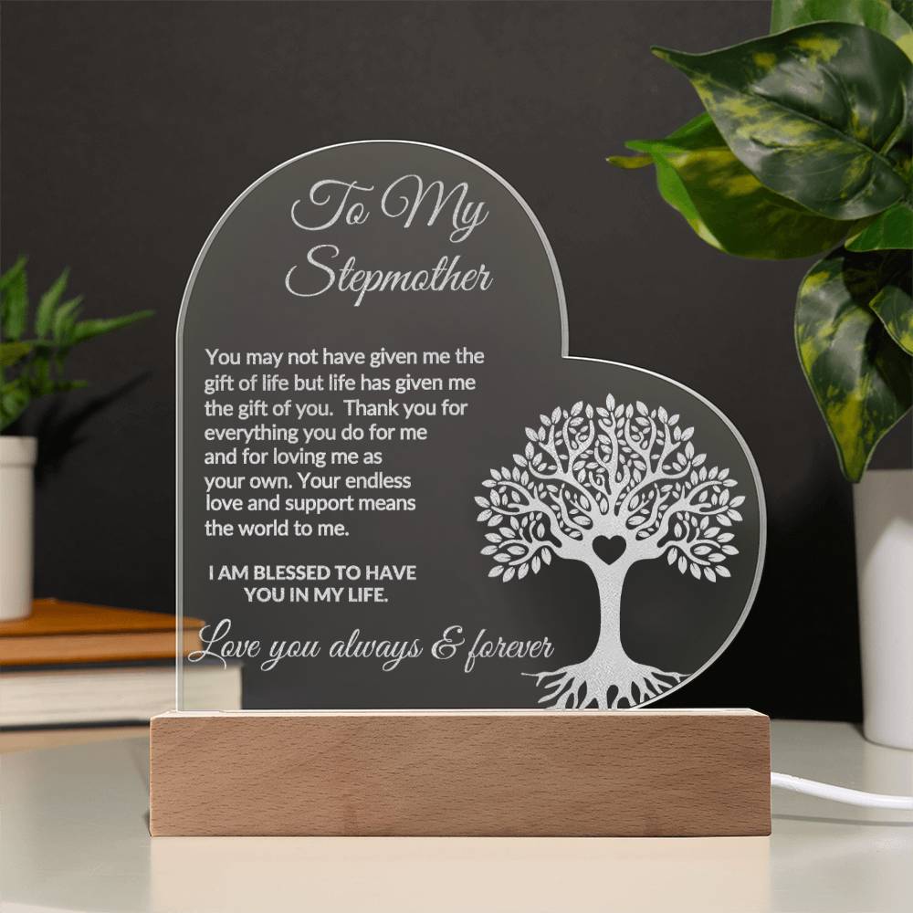 Stepmother Engraved  LED Acrylic Heart Plaque Gift-[Heartfelt Family Gift]