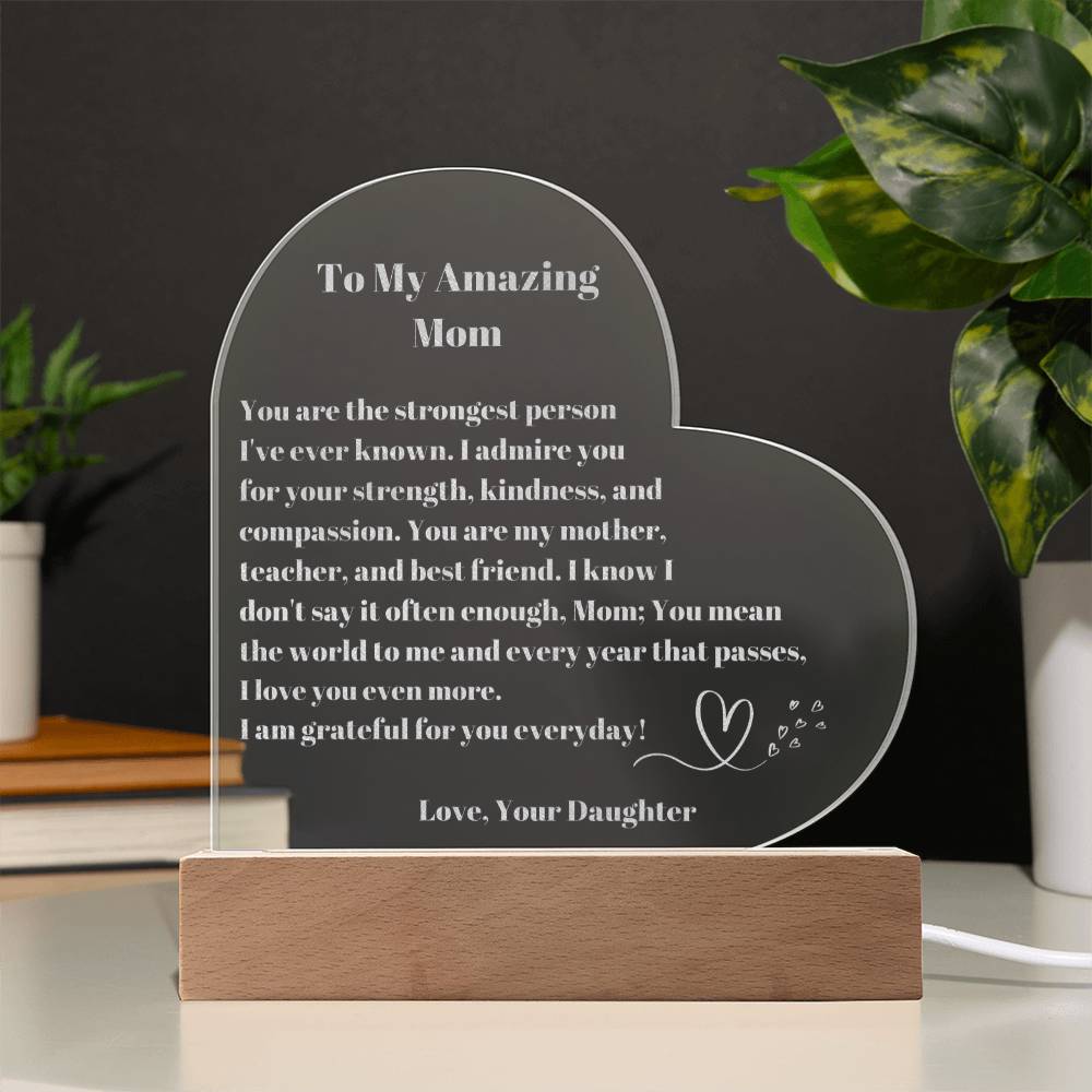 Mom Gift, Mother Daughter Gifts, Mom Heart Acrylic Plaque Gift, Present to My Mom on Mother's Day, Mothers Plaque Engraved-[Heartfelt Family Gift]