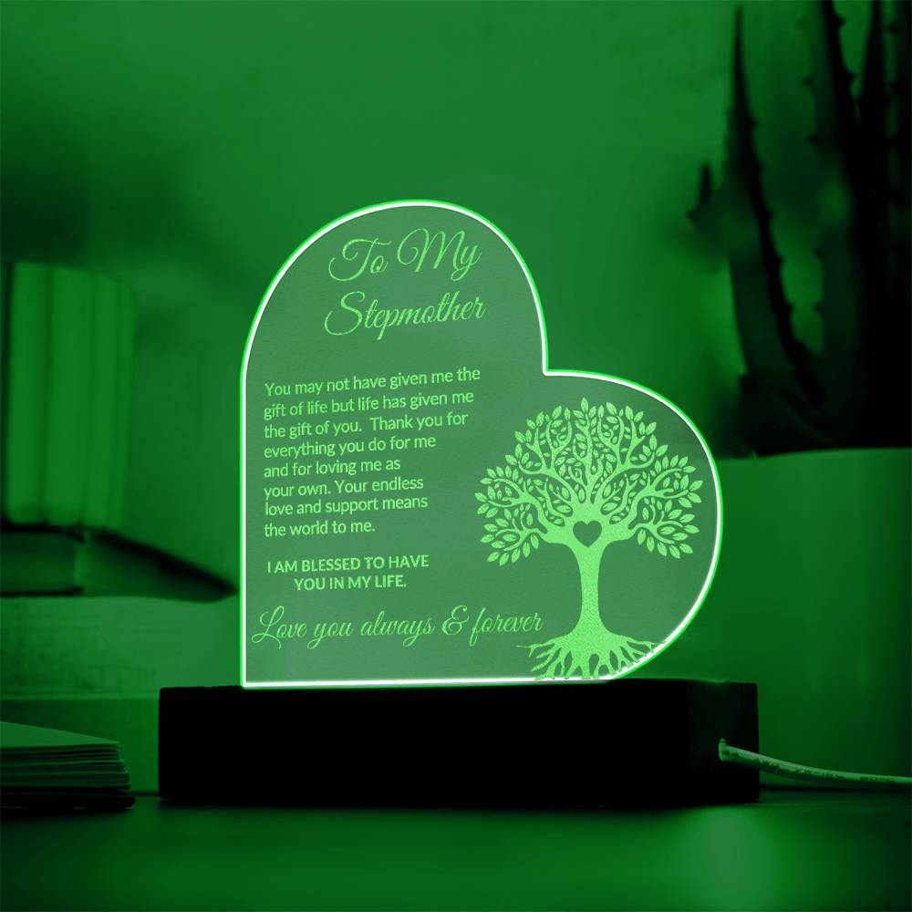 Stepmother Engraved  LED Acrylic Heart Plaque Gift-[Heartfelt Family Gift]