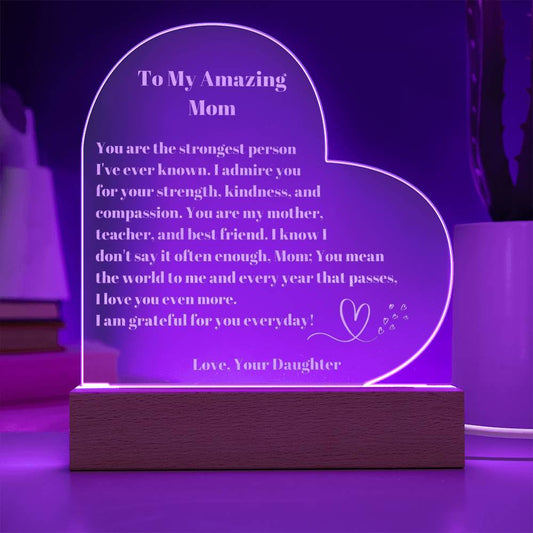 Mom Gift, Mother Daughter Gifts, Mom Heart Acrylic Plaque Gift, Present to My Mom on Mother's Day, Mothers Plaque Engraved-[Heartfelt Family Gift]