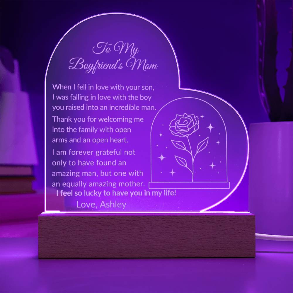 Boyfriends Mom Engraved Acrylic Heart Plaque Gift-[Heartfelt Family Gift]