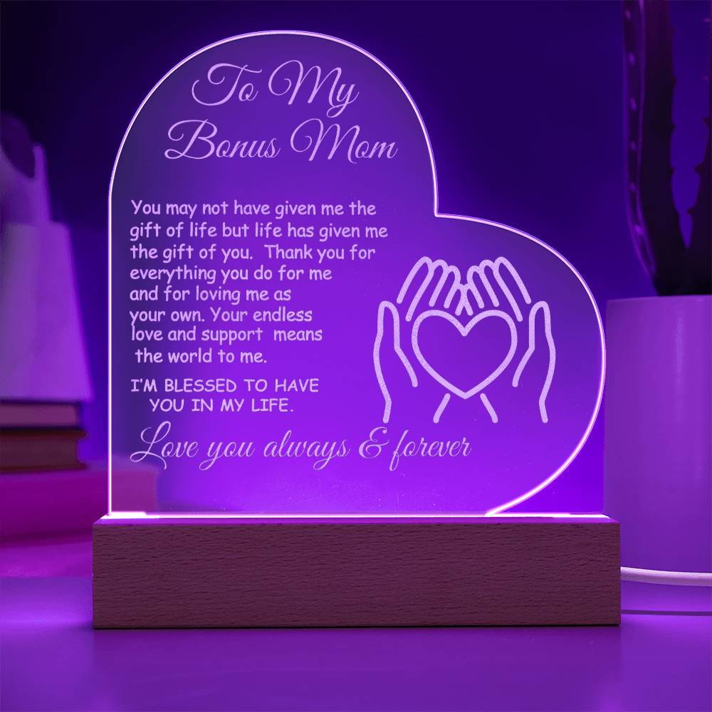 Bonus  Mom Engraved Acrylic Heart Gift for Stepmom-[Heartfelt Family Gift]