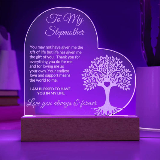 Stepmother Engraved  LED Acrylic Heart Plaque Gift-[Heartfelt Family Gift]