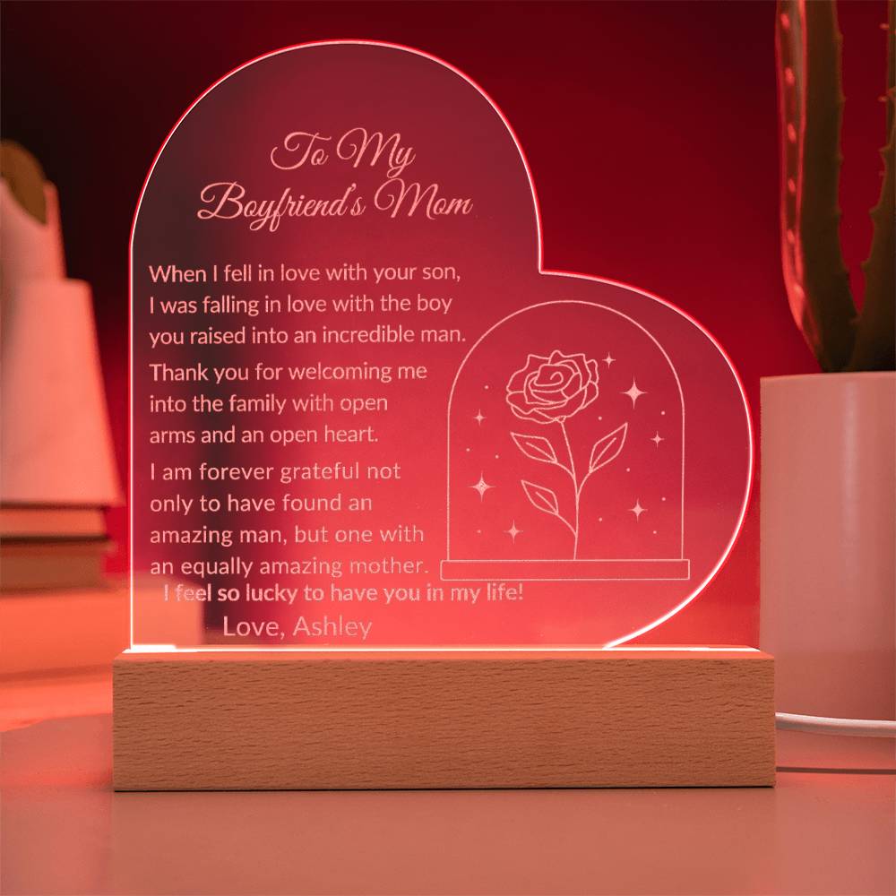 Boyfriends Mom Engraved Acrylic Heart Plaque Gift-[Heartfelt Family Gift]