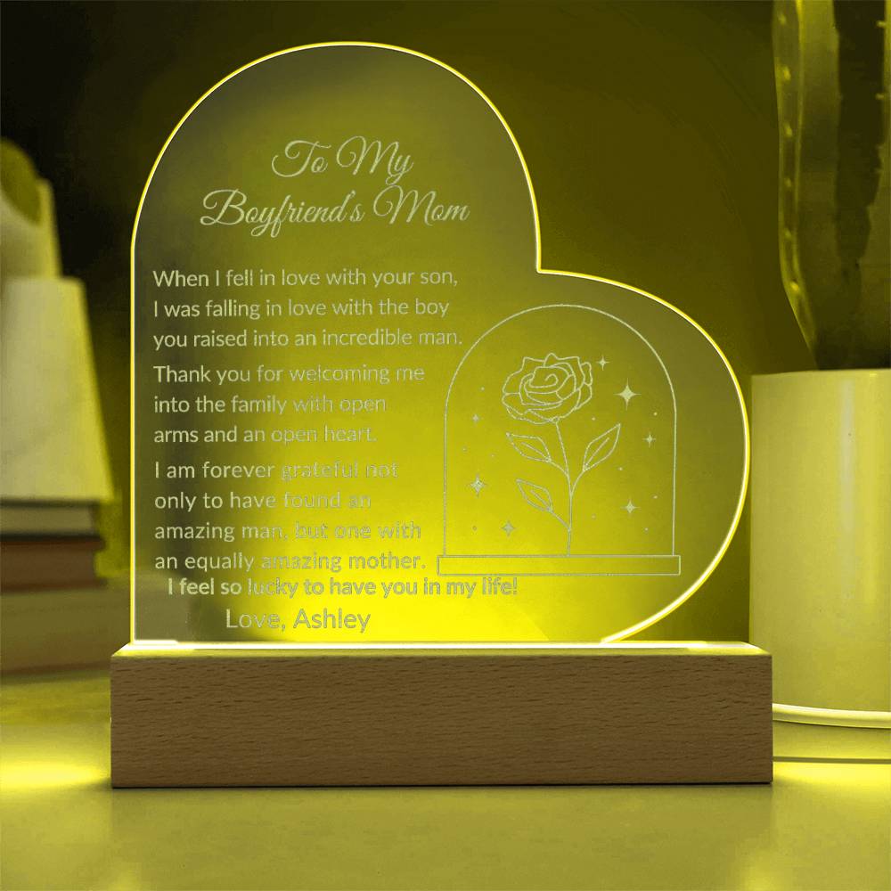 Boyfriends Mom Engraved Acrylic Heart Plaque Gift-[Heartfelt Family Gift]