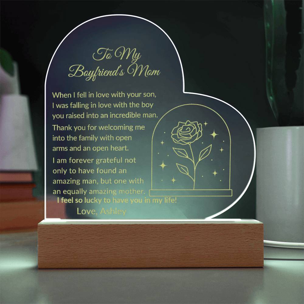 Boyfriends Mom Engraved Acrylic Heart Plaque Gift-[Heartfelt Family Gift]