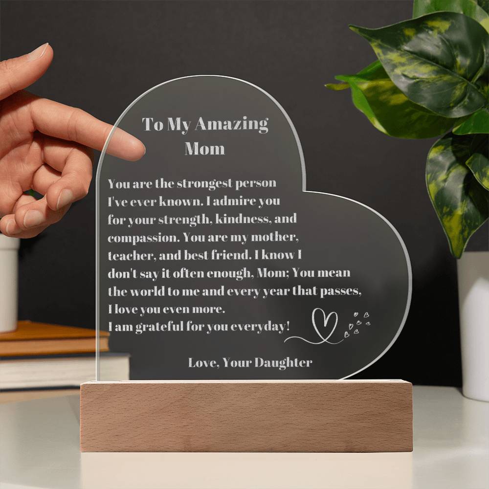 Mom Gift, Mother Daughter Gifts, Mom Heart Acrylic Plaque Gift, Present to My Mom on Mother's Day, Mothers Plaque Engraved-[Heartfelt Family Gift]