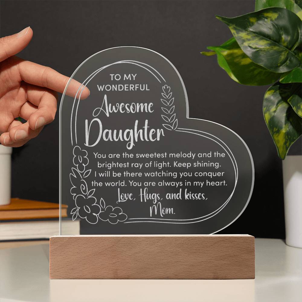 To My Daughter - LED Lighted Engraved Heart PlaqueTo My Daughter - Engraved LED Heart Plaque-[Heartfelt Family Gift]