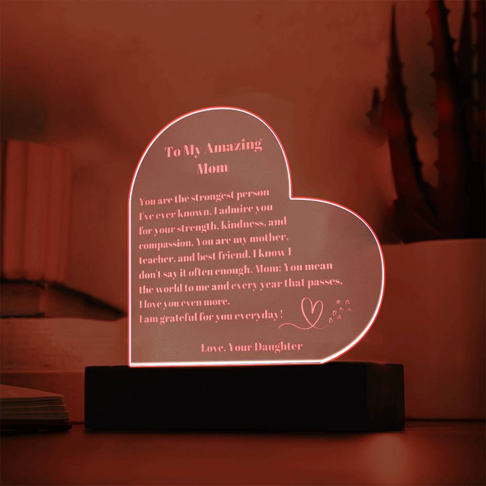 Mom Gift, Mother Daughter Gifts, Mom Heart Acrylic Plaque Gift, Present to My Mom on Mother's Day, Mothers Plaque Engraved-[Heartfelt Family Gift]