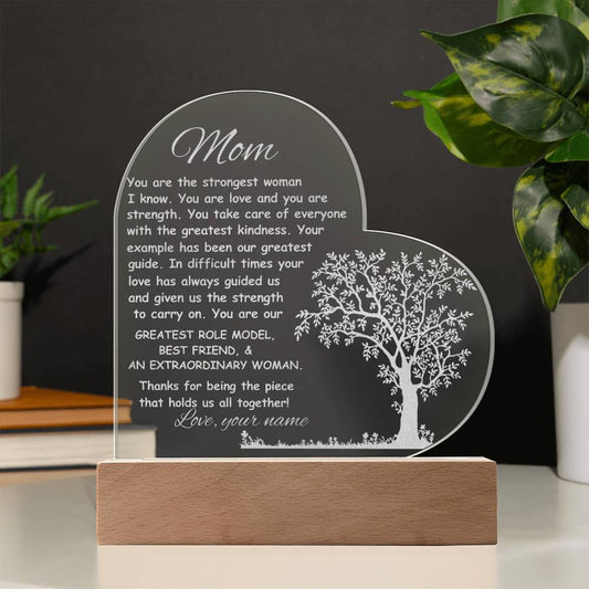 Mom Engraved Acrylic Heart Plaque Gift-[Heartfelt Family Gift]