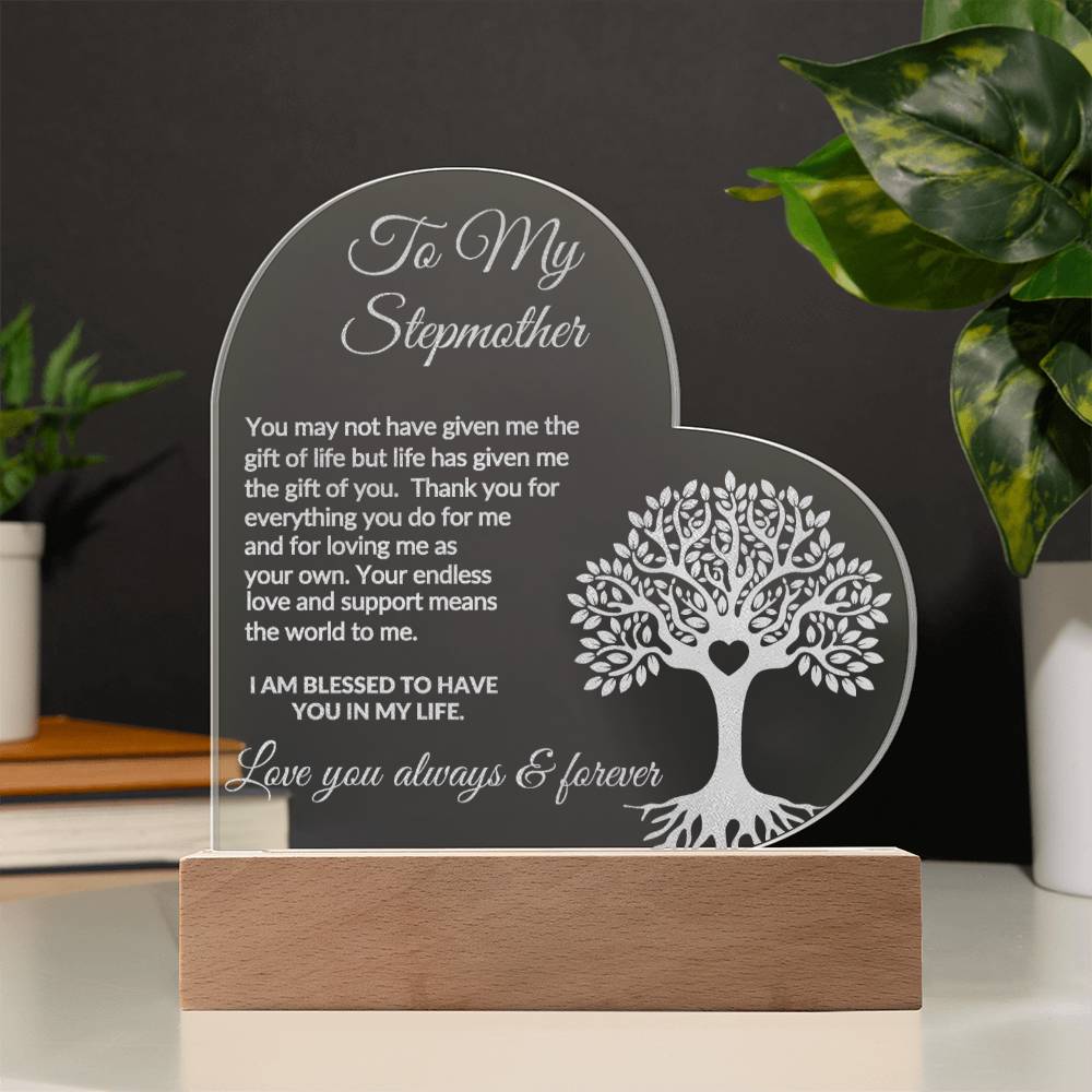 Stepmother Engraved  LED Acrylic Heart Plaque Gift-[Heartfelt Family Gift]
