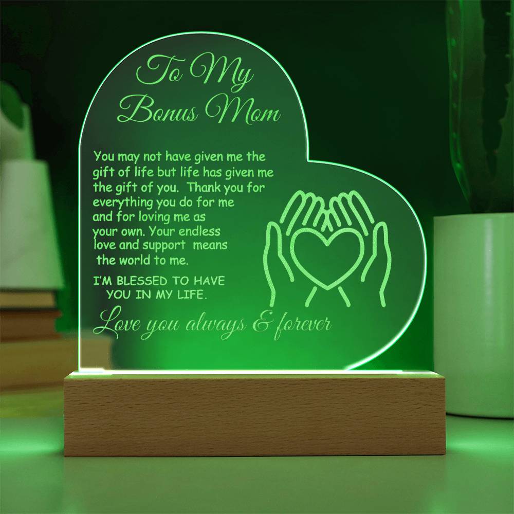 Bonus  Mom Engraved Acrylic Heart Gift for Stepmom-[Heartfelt Family Gift]