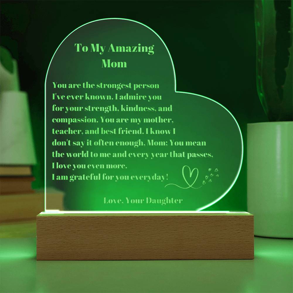 Mom Gift, Mother Daughter Gifts, Mom Heart Acrylic Plaque Gift, Present to My Mom on Mother's Day, Mothers Plaque Engraved-[Heartfelt Family Gift]