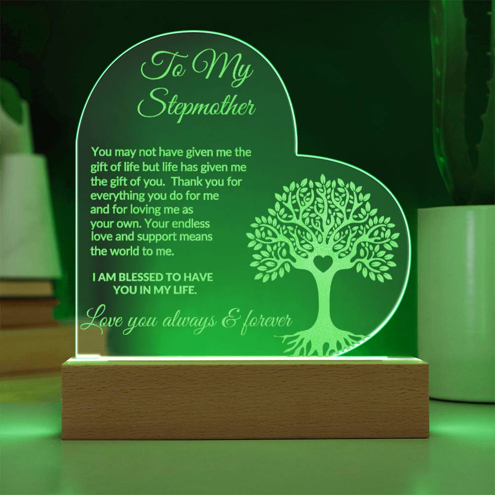 Stepmother Engraved  LED Acrylic Heart Plaque Gift-[Heartfelt Family Gift]