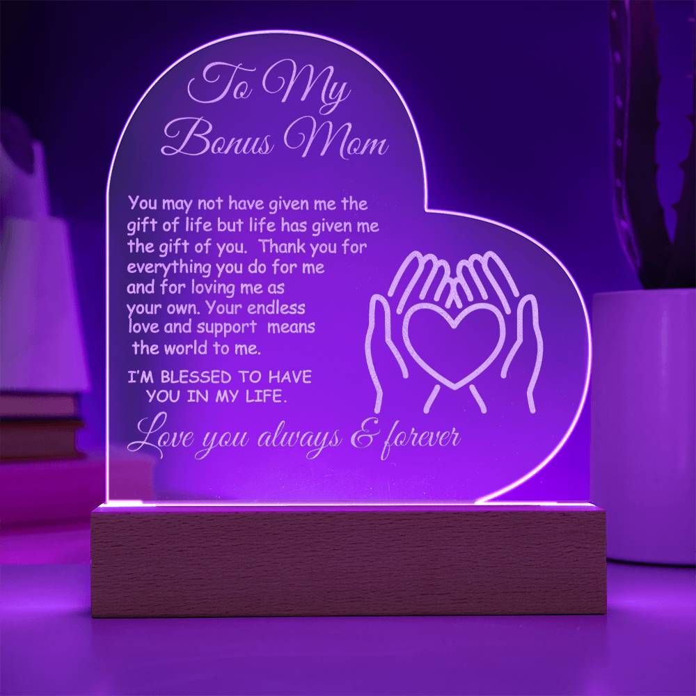 Bonus  Mom Engraved Acrylic Heart Gift for Stepmom-[Heartfelt Family Gift]