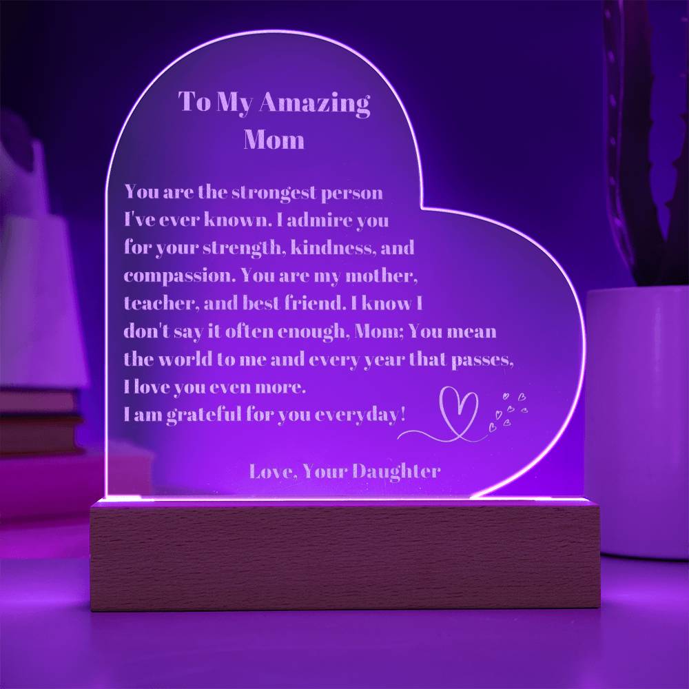 Mom Gift, Mother Daughter Gifts, Mom Heart Acrylic Plaque Gift, Present to My Mom on Mother's Day, Mothers Plaque Engraved-[Heartfelt Family Gift]