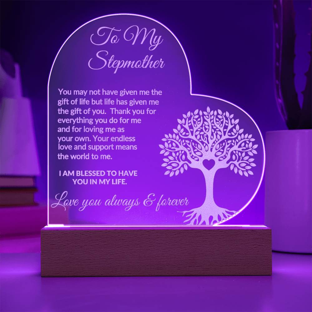 Stepmother Engraved  LED Acrylic Heart Plaque Gift-[Heartfelt Family Gift]