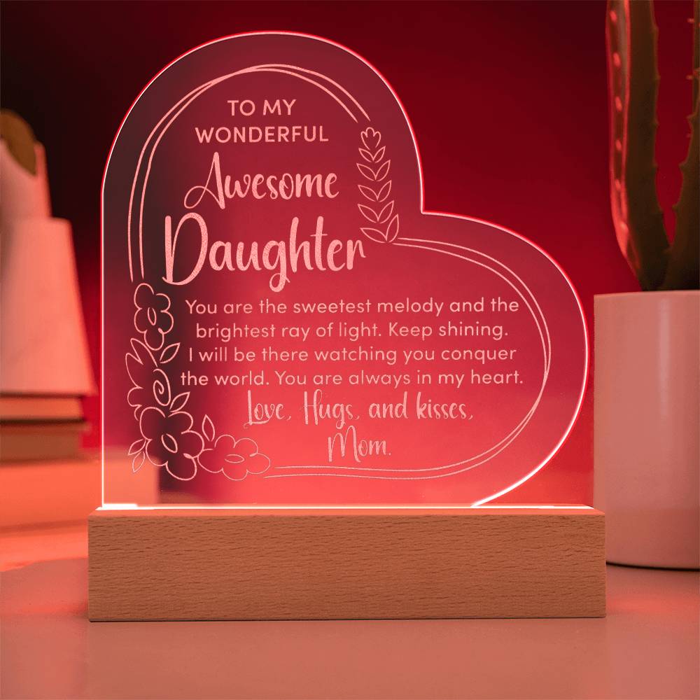 To My Daughter - LED Lighted Engraved Heart PlaqueTo My Daughter - Engraved LED Heart Plaque-[Heartfelt Family Gift]