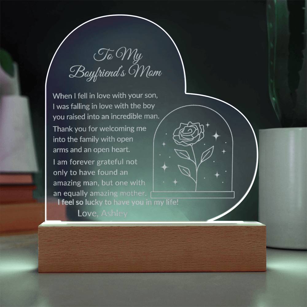 Boyfriends Mom Engraved Acrylic Heart Plaque Gift-[Heartfelt Family Gift]