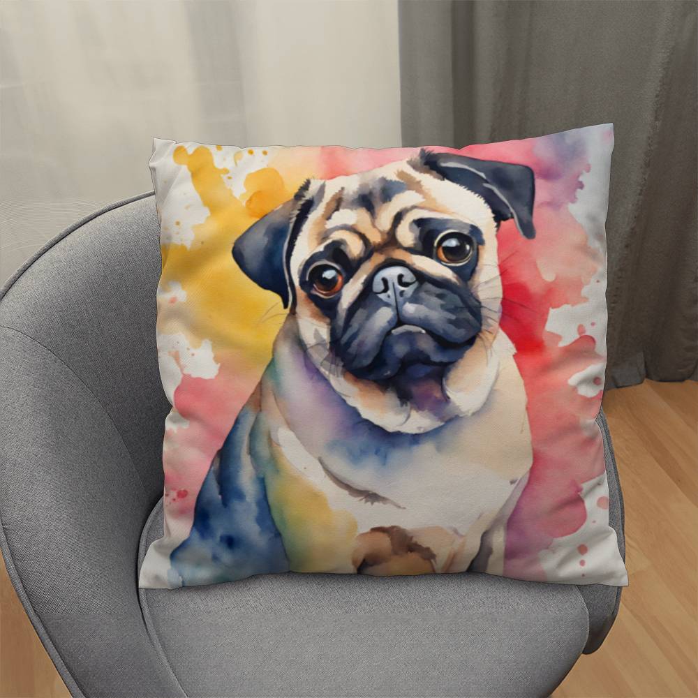 Watercolor Pug Pillow in 5 Sizes-[Heartfelt Family Gift]