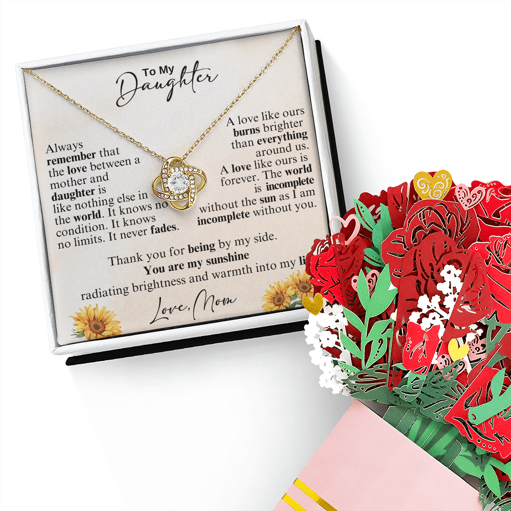 To My Daughter Knot Necklace and Paper Flower Bouquet-[Heartfelt Family Gift]