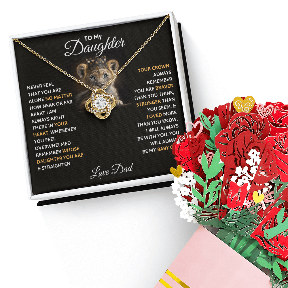 To My Daughter Love Knot Necklace & Paper Flower Card Gift Set