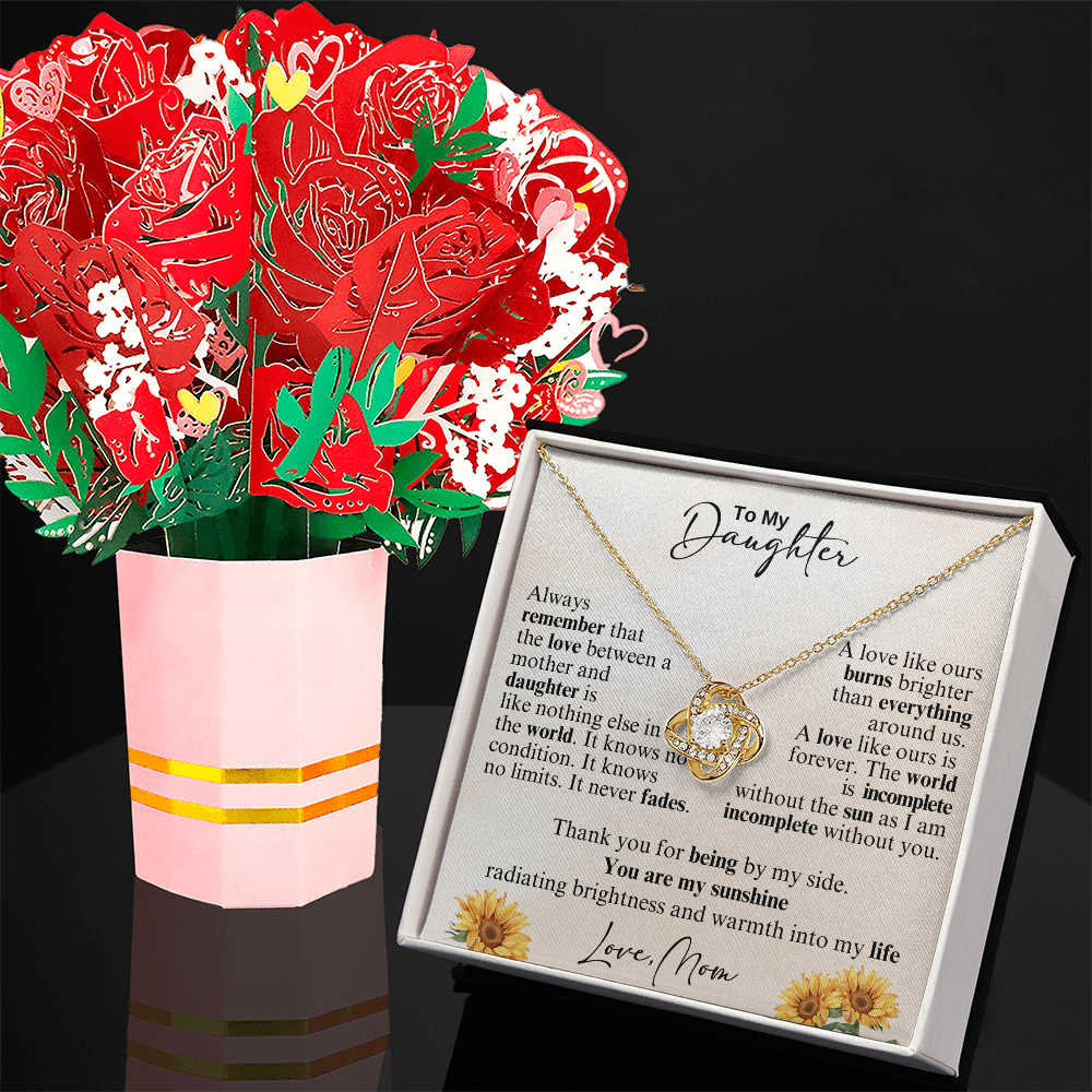 To My Daughter Knot Necklace and Paper Flower Bouquet-[Heartfelt Family Gift]