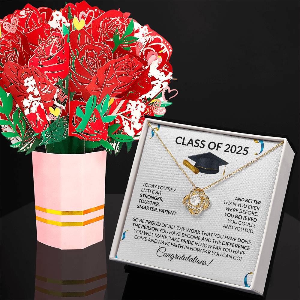 Class of 2025 Graduation  Knot Necklace & Flower Bouquet Gift Set-[Heartfelt Family Gift]