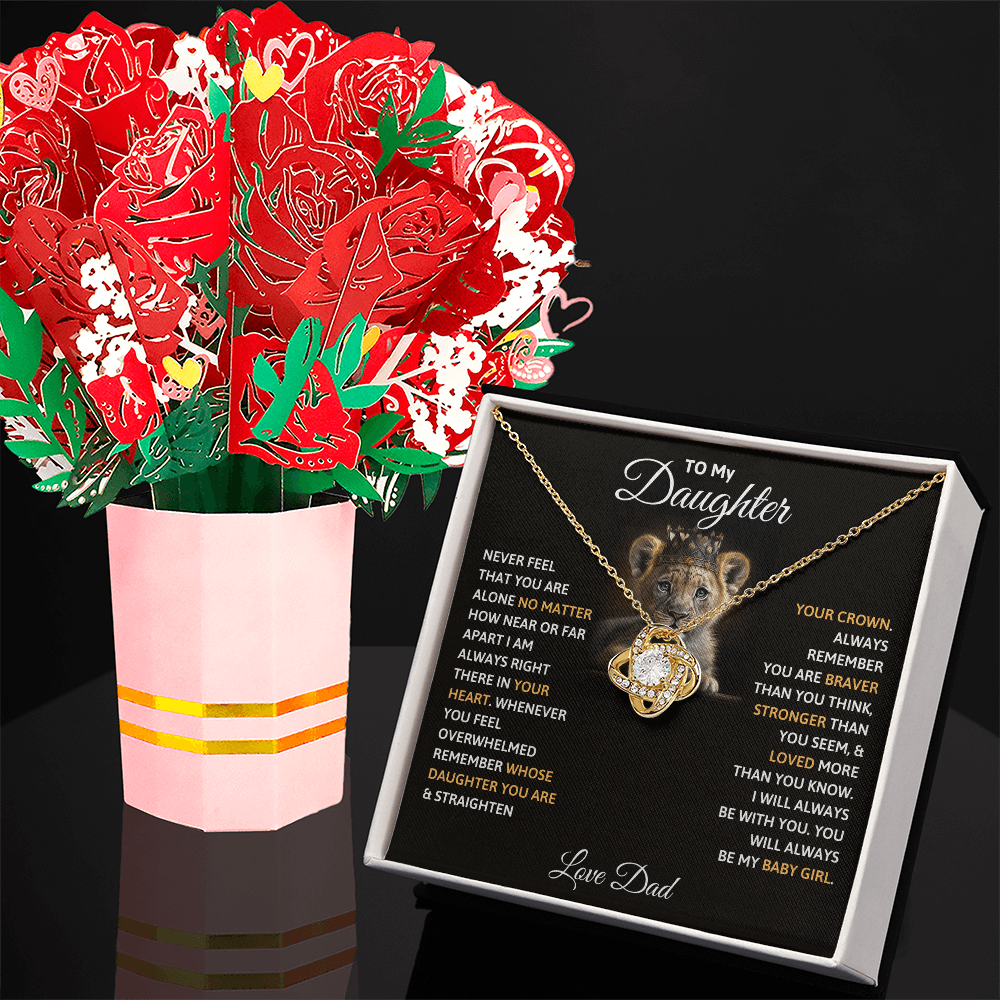 To My Daughter Love Knot Necklace & Paper Flower Card Gift Set