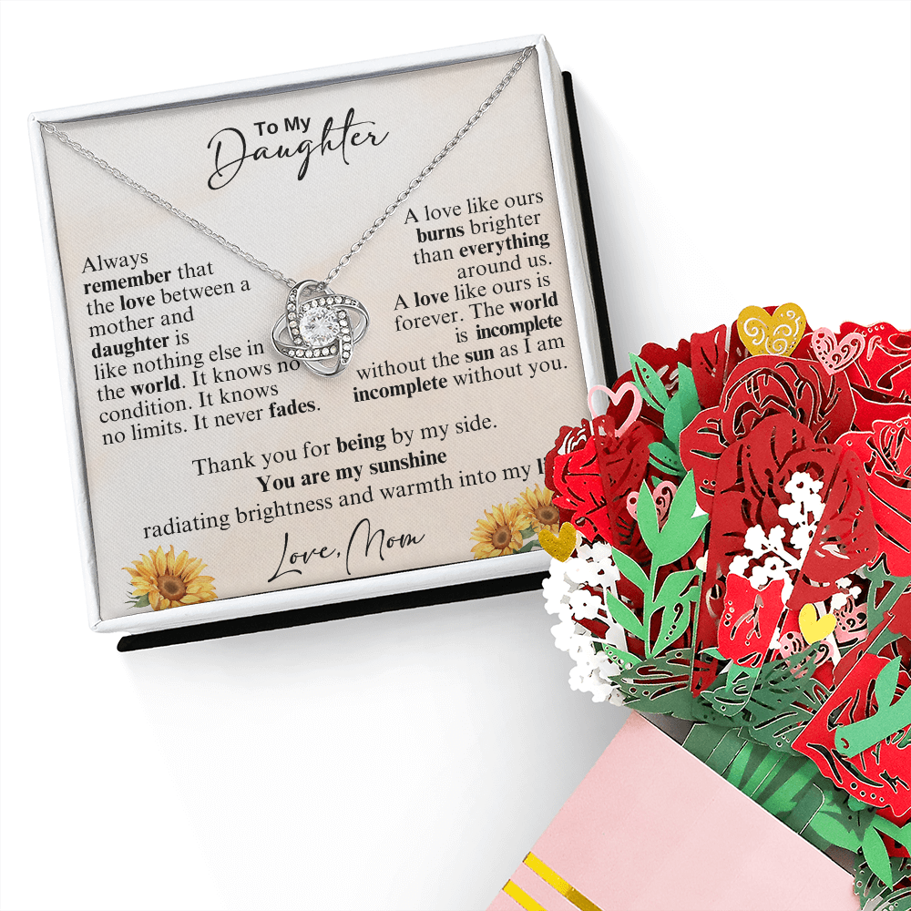 To My Daughter Knot Necklace and Paper Flower Bouquet-[Heartfelt Family Gift]