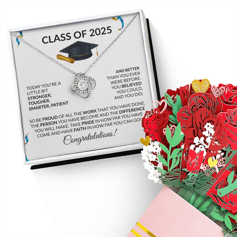 Class of 2025 Graduation  Knot Necklace & Flower Bouquet Gift Set-[Heartfelt Family Gift]