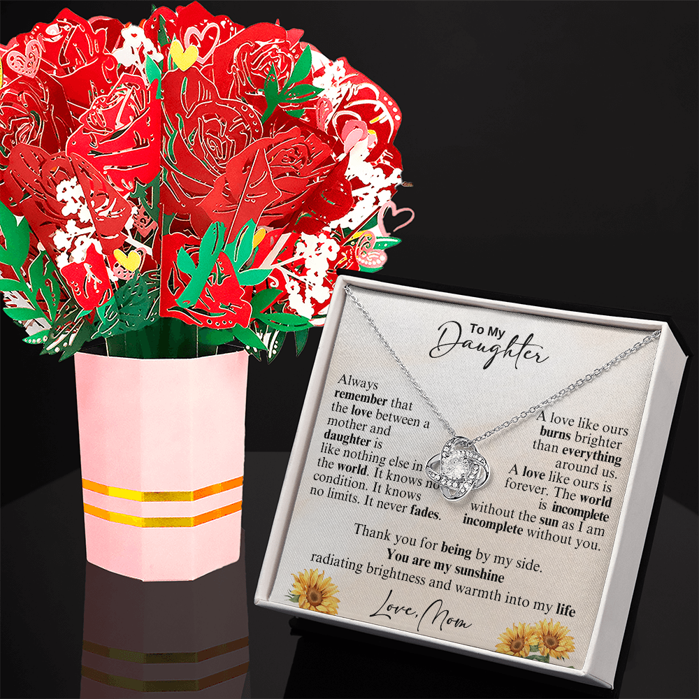 To My Daughter Knot Necklace and Paper Flower Bouquet-[Heartfelt Family Gift]