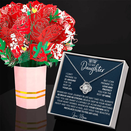 Daughter Knot Necklace & Flower Bouquet Gift Set-[Heartfelt Family Gift]