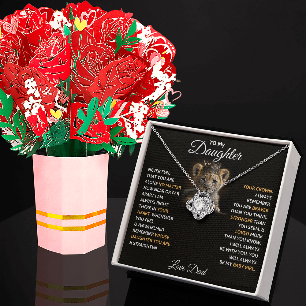 To My Daughter Love Knot Necklace & Paper Flower Card Gift Set
