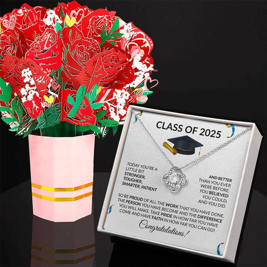 Class of 2025 Graduation  Knot Necklace & Flower Bouquet Gift Set-[Heartfelt Family Gift]