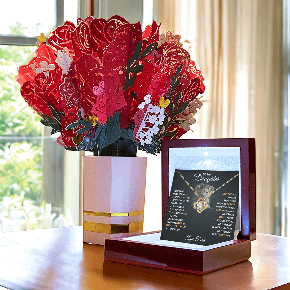 To My Daughter Love Knot Necklace & Paper Flower Card Gift Set