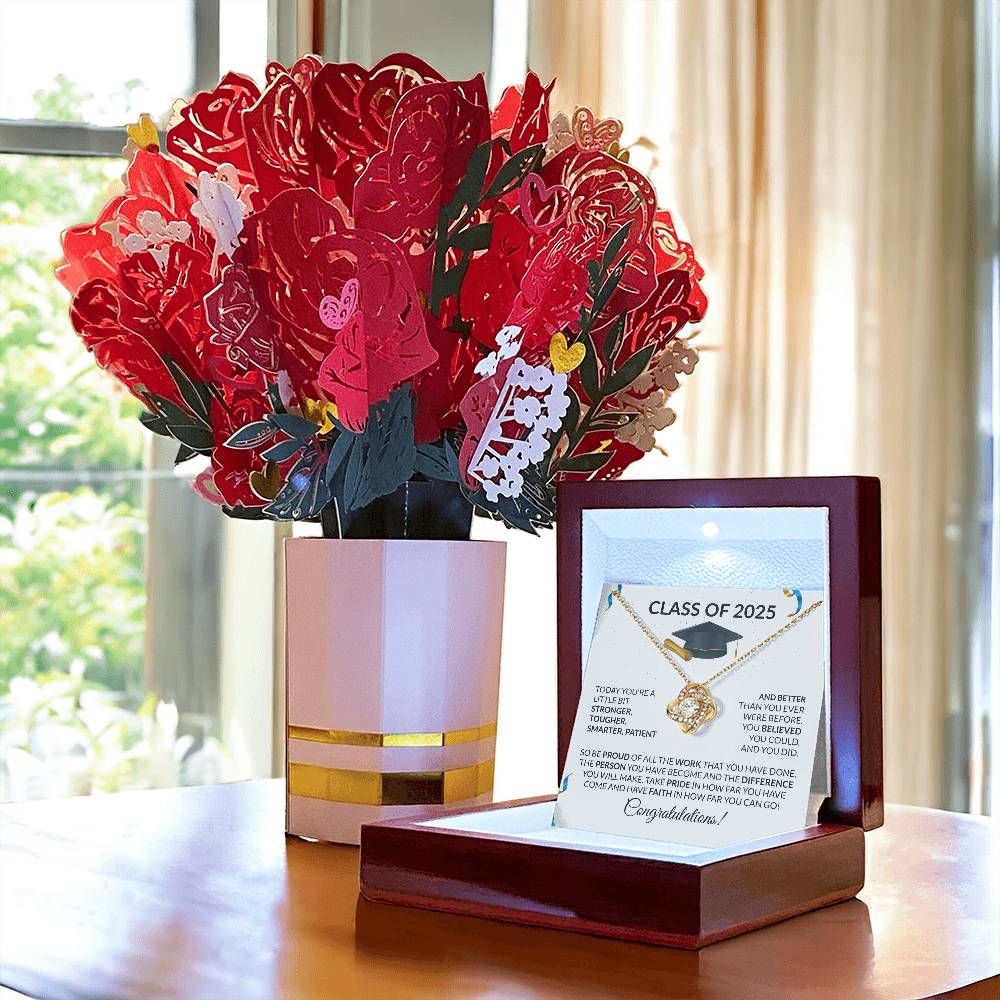 Class of 2025 Graduation  Knot Necklace & Flower Bouquet Gift Set-[Heartfelt Family Gift]