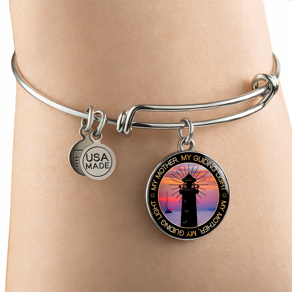 Mother My Guiding Light Engraved Bangle Bracelet-[Heartfelt Family Gift]