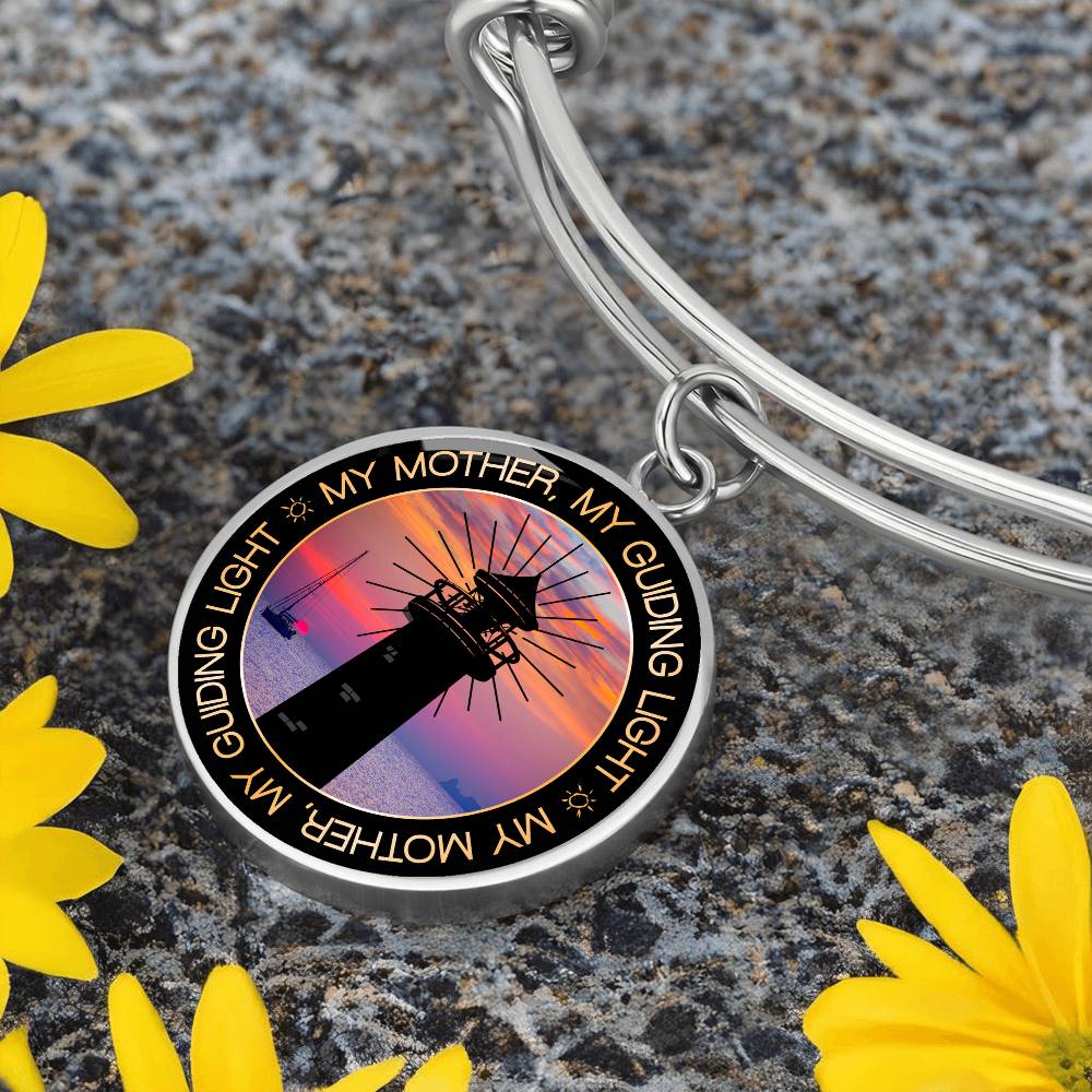 Mother My Guiding Light Engraved Bangle Bracelet-[Heartfelt Family Gift]